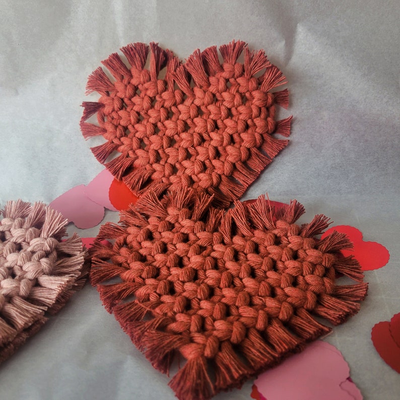 Macrame heart coasters, set of 2, Valentines Day, Valentines gift, coaster set, boho coaster image 4
