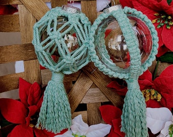 Macramé Holiday Ornament - Handmade Plastic Tree Ornament - Multiple Colors & Styles - Crochet Ornament