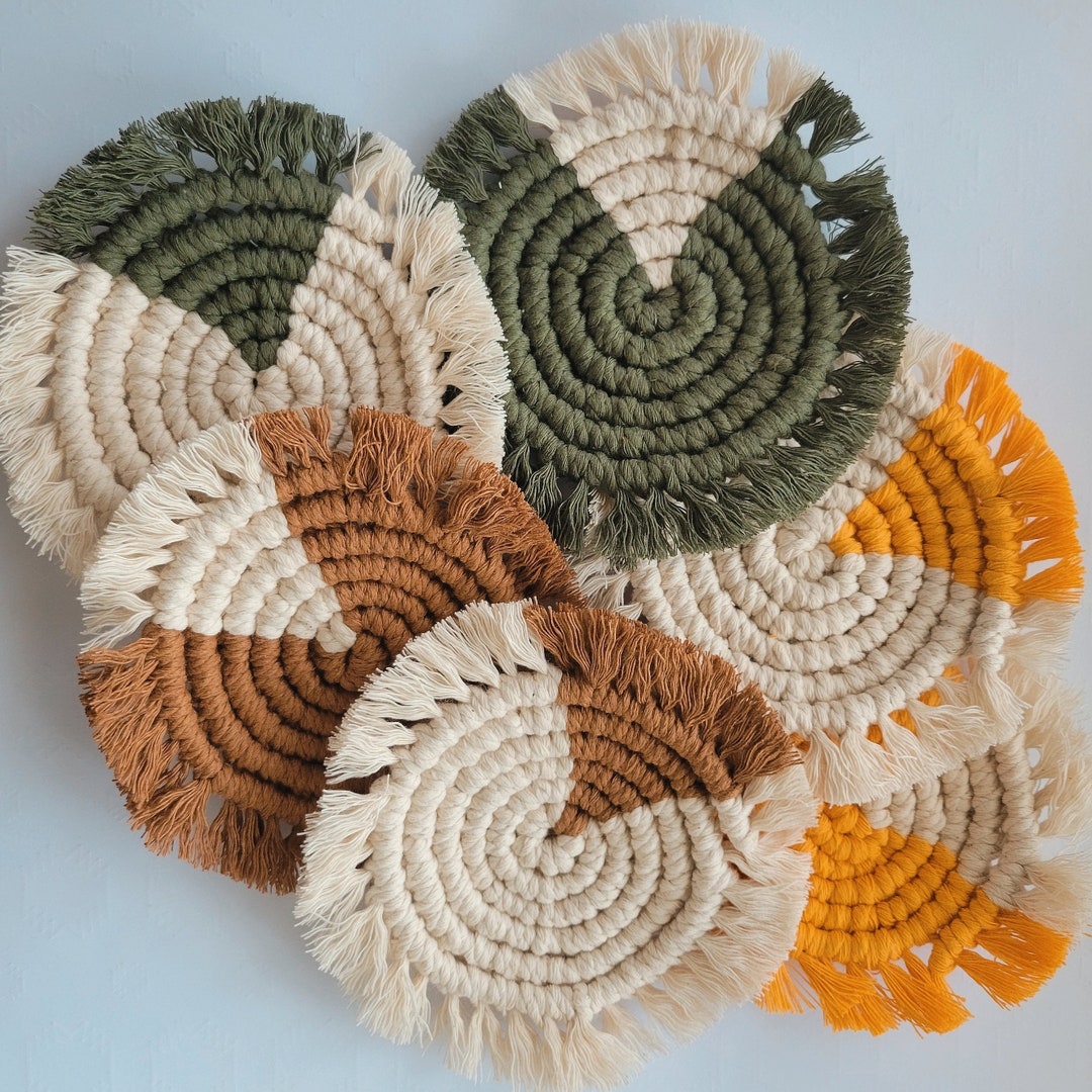 Handmade Macramé Coaster Set: Dual Color Boho Barware - Etsy