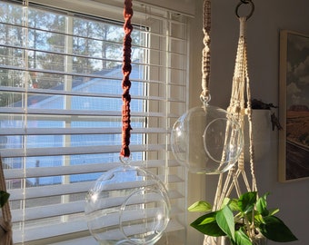 Macrame Hanging Glass Planter - Glass Globe - Air Plant Holder - Propagation Station - Handmade - Home Decor- Boho Decor