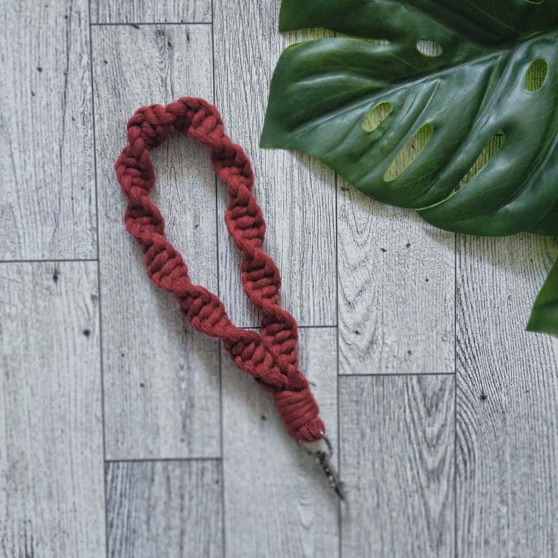 Macrame Keychain Macrame Wristlet Wrist Keychain Handmade Keychain Boho Accessory Gifts for Her Bridal Shower Teacher Gift Red Amber