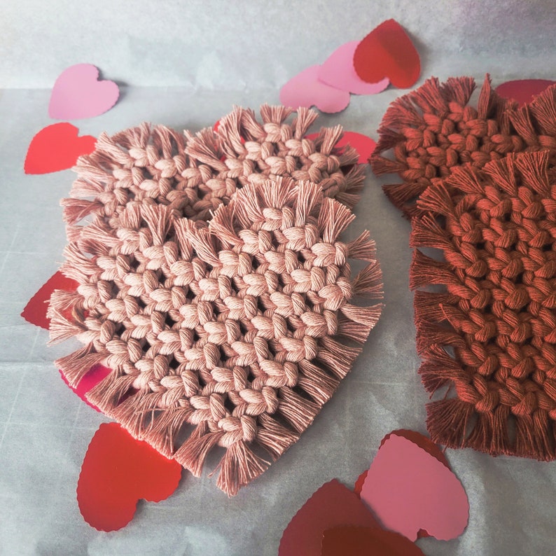 Macrame heart coasters, set of 2, Valentines Day, Valentines gift, coaster set, boho coaster image 8