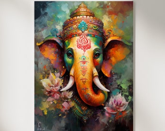 Digital målning av Lord Ganesha | Livfullt hinduiskt konsttryck (PNG/PDF)