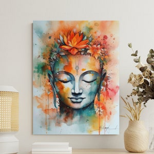 Buddha and Orange Flowers Art Print | Buddha Art | Buddha Painting | Buddha Print | Enlightenment | Dharma | Orange Colors Art | Buddhism