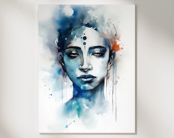 Aquarelportret van de goddelijke Heer Krishna | Hindoeïstische spirituele kunst (digitale download)