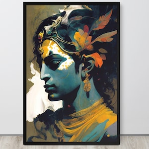 Hindu Lord Krishna Artwork - Spiritual Modern Art Print For Religious Home Decor