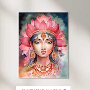 Hindu Goddess Lakshmi Printable Art | Goddess Art | Lakshmi Painting | Lakshmi Art | Lakshmi Poster | Divine Feminine | Hinduism | Yoga Art