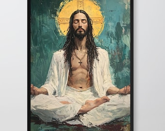 Meditating Jesus, The Enlightened Master - Inspirational Spiritual Art Print & Religious Wall Art For Meditation Rooms Or Home Altars