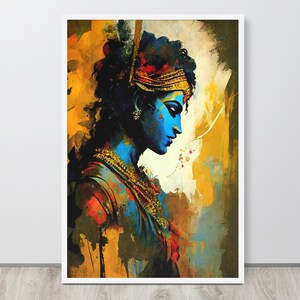 Mid-century Modern Style Lord Sri Krishna Art Print - Hindu Wall Art & Spiritual Gift Art