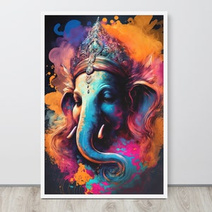 Blessings Of Lord Ganesha Spiritual Wall Art For Yoga Studio, Meditation Room, Religious Home Decor, or Hindu Gift