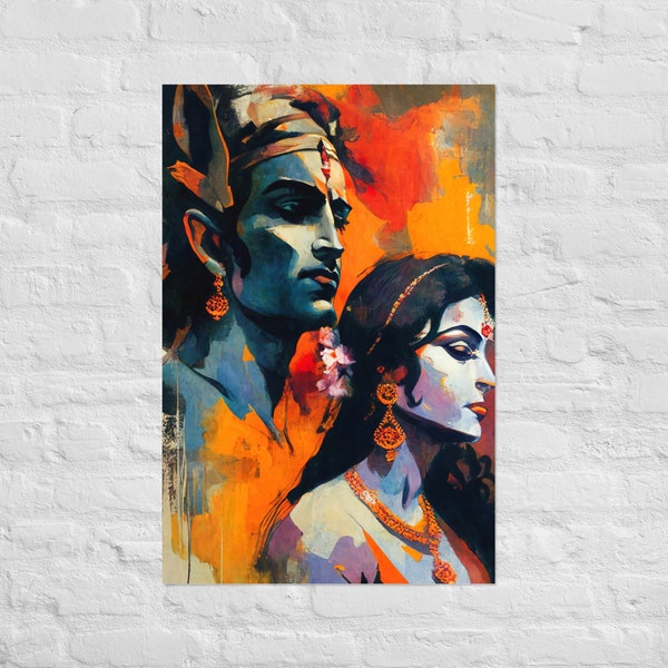 Rama & Sita | Hinduistische Kunst | Romantische Kunst | Hinduistische Malerei | Romantische Malerei | Midcentury Moderne Kunst | Hinduismus | Hindu Geschenke | Ramayana