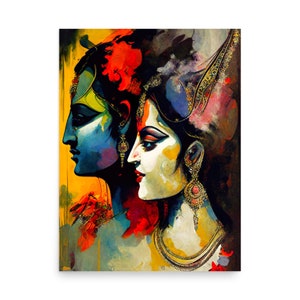 Radha Krishna Digitale Kunst | Hinduistische Kunst | Hinduismus | Midcentury Moderne Kunst | Romantische Kunst | Krishna Kunst | Radha Kunst | Liebe Kunst | Romanze Kunst