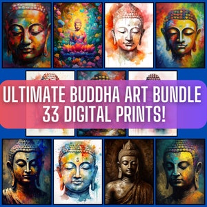 Printable Buddha Art Bundle Of 33 Spiritual Prints | Buddha Art | Buddha Paintings | Buddha Poster | Buddhist Art | Buddhist Wall Art