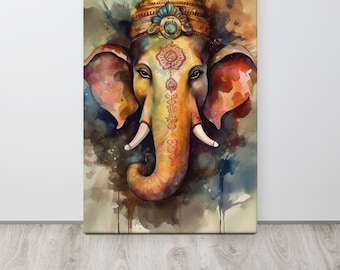 24x36" Ganesha Slim-Canvas Art | Ganesh Wall Art | Ganesha Watercolor | Ganesh Painting | Ganesha Art | Hinduism | Hindu Art | Hindu Gifts