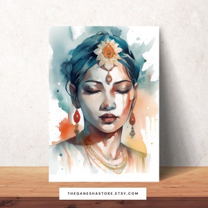 Goddess Lakshmi Digital Painting | Hindu Goddess Art | Divine Feminine | Goddess PNG | Watercolor Portrait | Goddess Picture