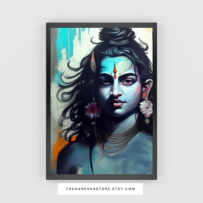 Konsttryck av den unge Lord Shiva - "Om Namah Shivaya" | Digital konst av hinduisk gud (nedladdning) bild 1
