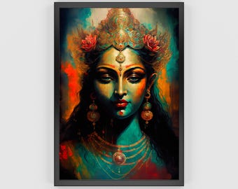 Lakshmi - Modergudinna för välstånd, digital konst | Hinduisk väggdekoration (utskrivbar)