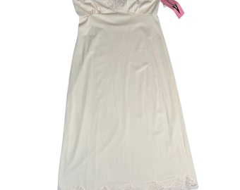Vestido camisero vintage Shadowline Opacitrique de nailon color marfil con ribete de encaje, talla XS SM, nuevo