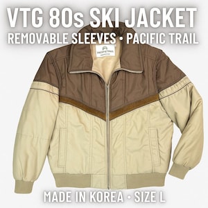 Vintage Pacific Trail Puffer Jacket Brown Beige 80s Ski Removable Sleeves L