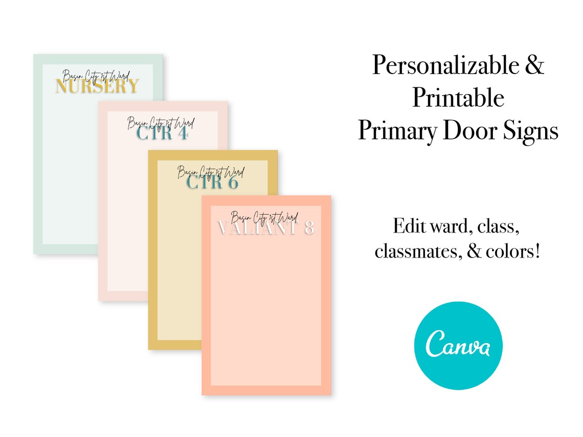Editable Customizable LDS Primary Class Door Signs Classroom | Etsy