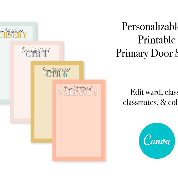 Editable Customizable LDS Primary Class Door Signs, Classroom Door Signs, Primary Room Signs