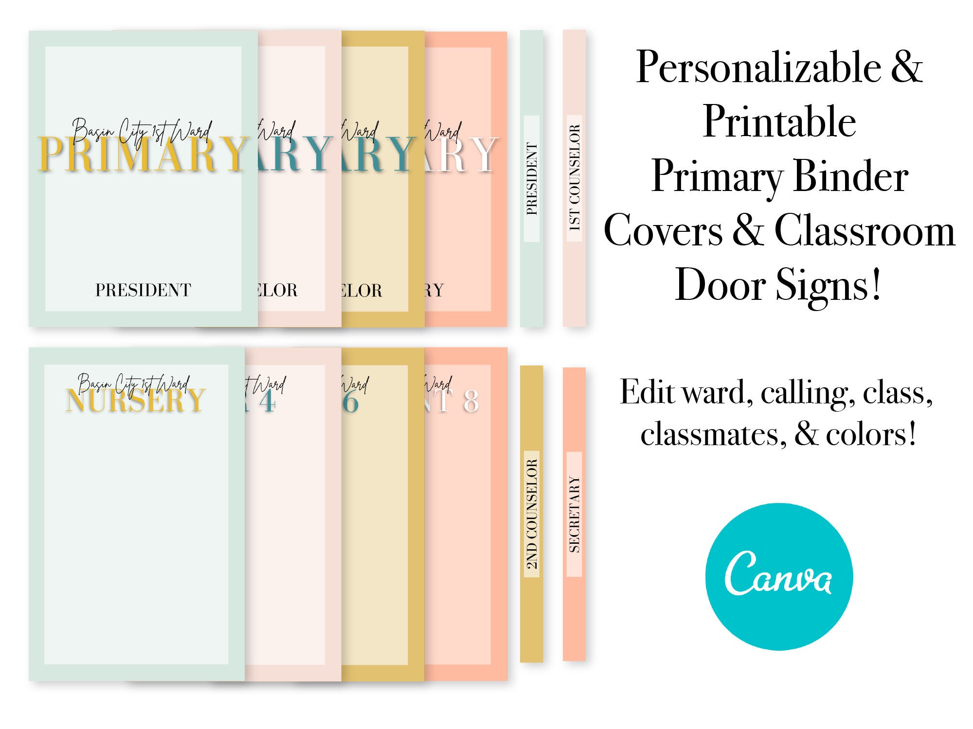 Editable Custom LDS Primary Door Signs & Binder Cover Package Primary