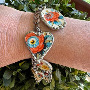 Broken China Bracelet-Hearts and Flowers-Rimwade Royal Ivory Marked
