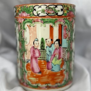 Antique 19th Century Rose Medallion Style Chinese Porcelain Vase-Famille Rose-Pink+Green Flowers-Unsigned