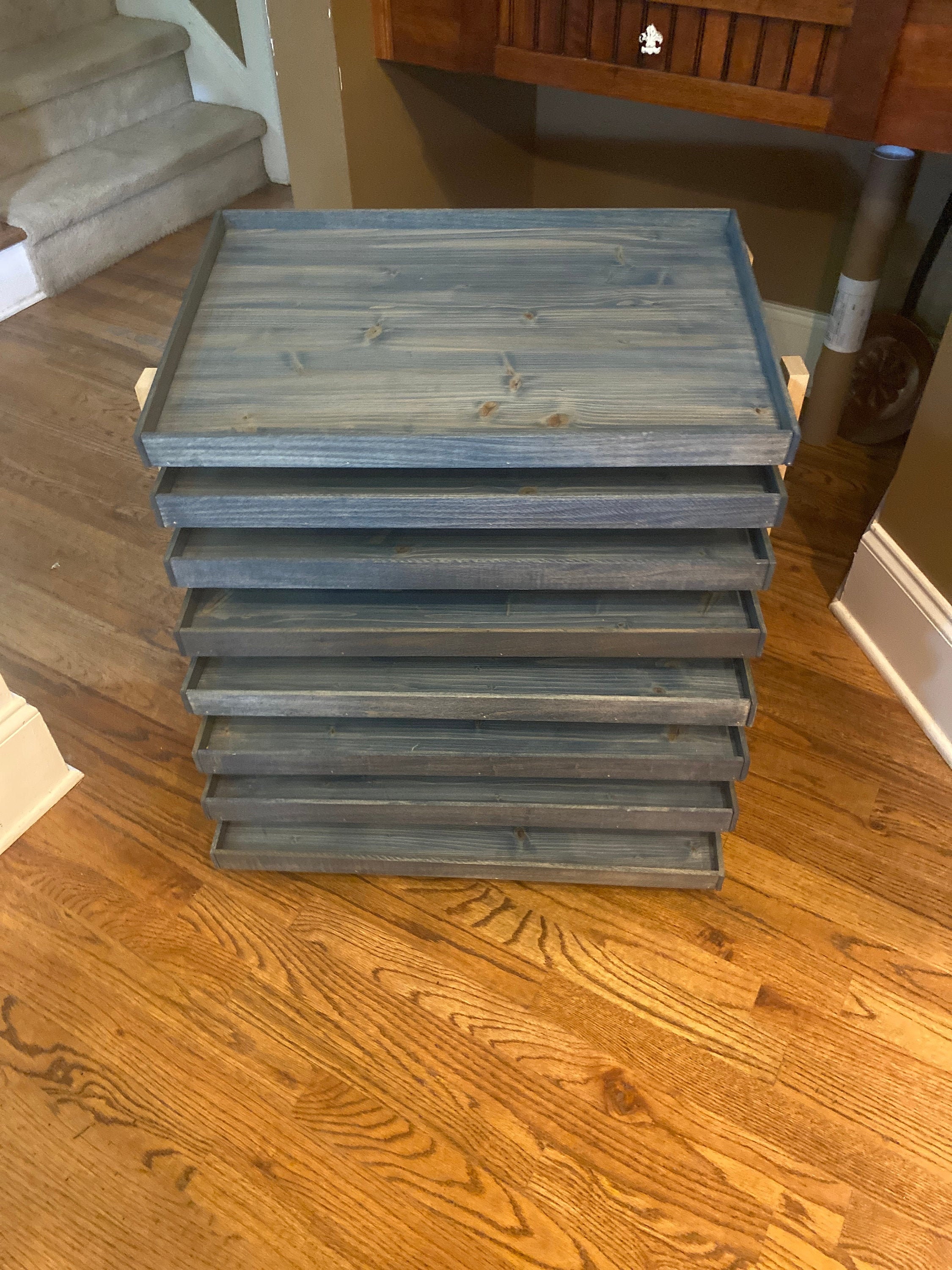 Solid wood TV trays set of 8 stained blue Etsy