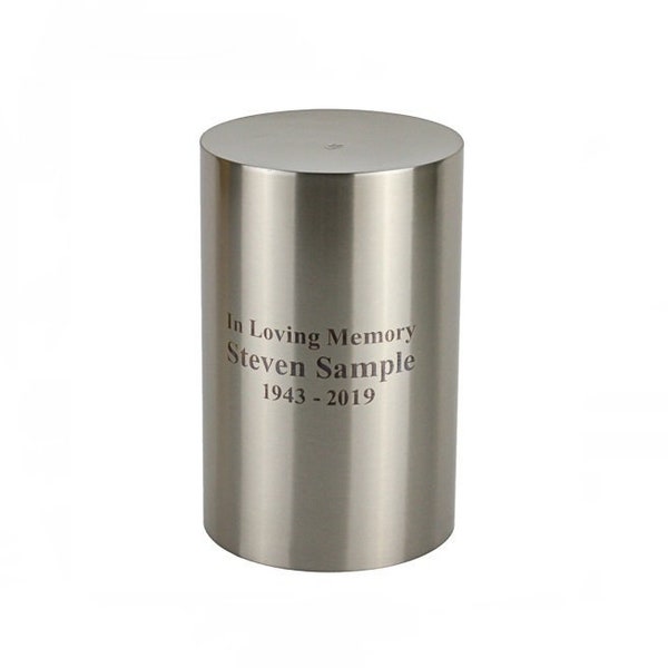 Silverlight Urns Engraved Stainless Steel Silver Cylinder Urn