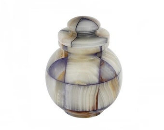 Mosaic Blue Onyx Extra Small Urn, Handcrafted Stone Urn for Sharing Ashes, 5 Inches High