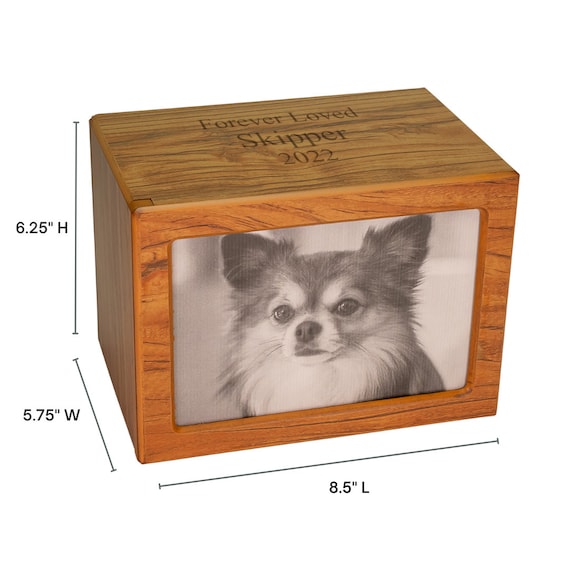 Custom Engraved Stowe Honey Finish Photo Pet Cremation Urn Extra