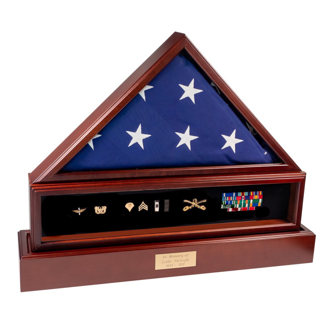 Custom Engraved Flag Case, Display Case & Urn, Cherry Wood Case Holds