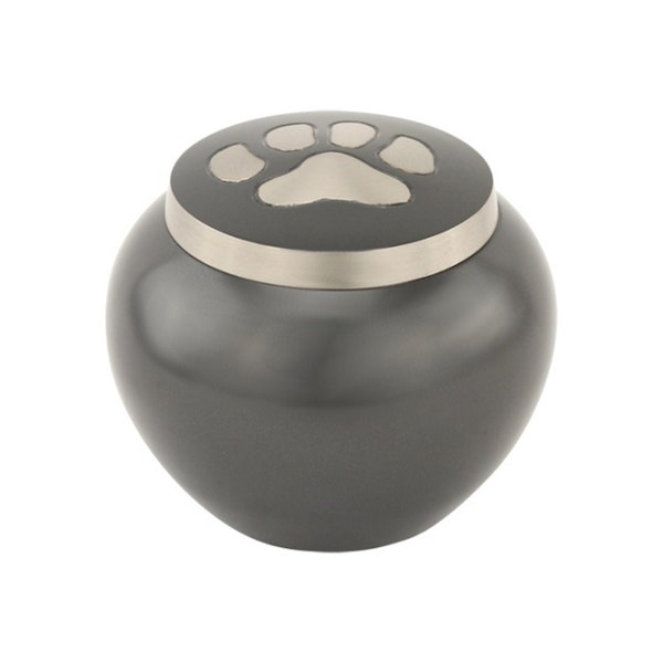 Paw Print Round Pet Urn in Gray - Small, Dog Urn, Cat Urn, Pet Cremation Urn for Ashes