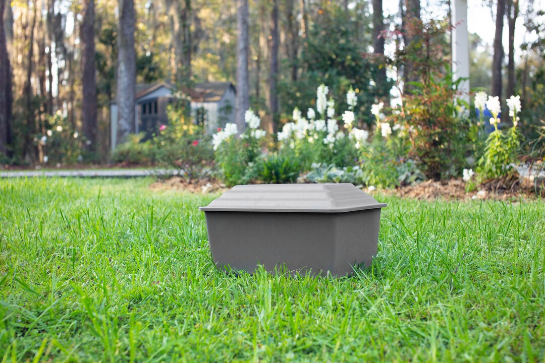 Gray Urn Vault for Ground Burial, Holds One Adult Cremation Urn for Human Ashes, Durable and