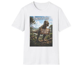 Camiseta "Génesis es verdadero: El dinosaurio fue creado el día 6" / Camiseta de fe cristiana creacionista