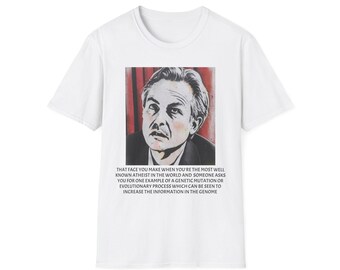 有名な無神論者が困惑するイラストTシャツ｜グラフィックフェイスアート、赤のアクセント