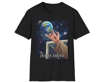 Jesus Saves T-Shirt | Hand Saving Earth Illustration, Christian Soccer Faith Tee
