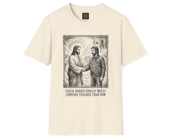 Chuck Norris Meets Jesus T-Shirt | Religious Humor, Vintage Illustration