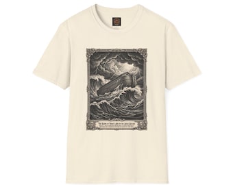 Noah's Ark Storm Illustration T-Shirt | Vintage Biblical Genesis Flood Art