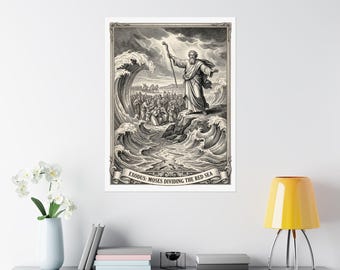 Moses Dividing the Red Sea Poster | Matte Vertical Biblical Art