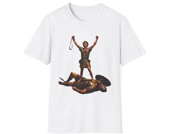 David Triumphing Over Goliath T-Shirt | Biblical Hero Illustration