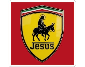 Jesus on Donkey sticker Red background | Sticker