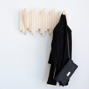 Handmade Wooden Wall Hanger – Rustic Coat Hook Rack - Eco Friendly Wall Organizer for Entryway, Bathroom, or Outdoor Use