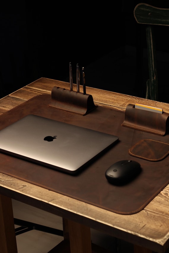 Leather Desk Set, Large Mouse Pad, Office Desk Mat, Desk Pen Holder, Table Runner, Leather Coaster, Desk Accessories, Leather Card Holder