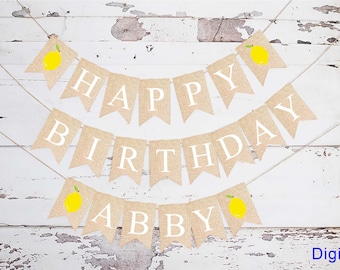 Lemonade Birthday Party Decorations, Personalized Lemon Party Banner, Summer Lemons Happy Birthday Bunting Printable