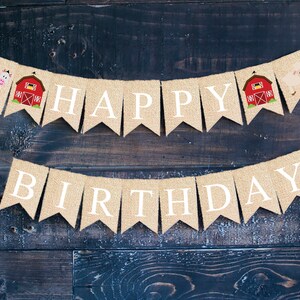 Barn Theme Happy Birthday Banner, Farm Party Banner, Farm Animal Happy Birthday Banner Printable