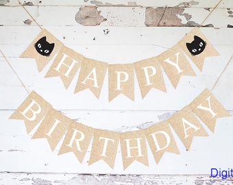 Cat Happy Birthday Banner, Kitten Birthday Party Decor, Pet Birthday Party Decor, Cat Party Decorations, Kitten Birthday Party Printable