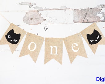 Cat One Banner, Kitten First Birthday Party Decor, Cat Birthday Party, Kitten Party Decor, Pet Birthday Decorations, Kitten Party Printable
