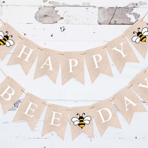 Bumble Bee Decorations, Bee Birthday Party Decorations, Happy Bee Day Banner Printable